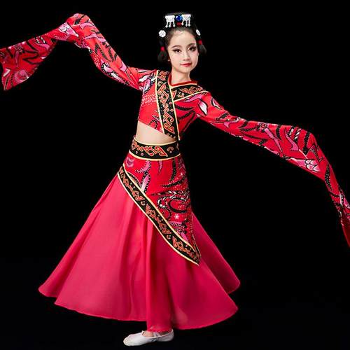 高档儿童古典舞服装乐、典雅唐、楚游童艺试水袖、女儿童楚鼓汉声