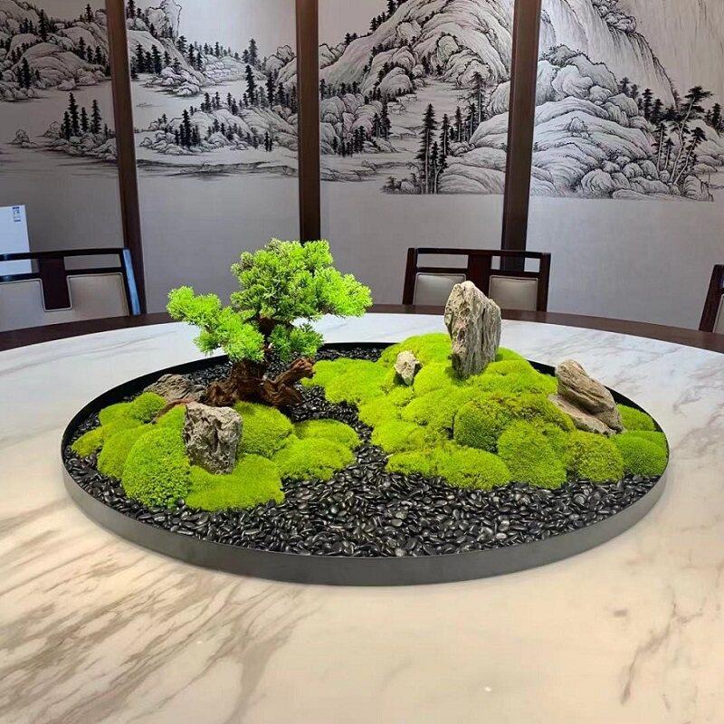 餐桌中间摆件圆桌转盘永生苔藓景观高端装饰摆设