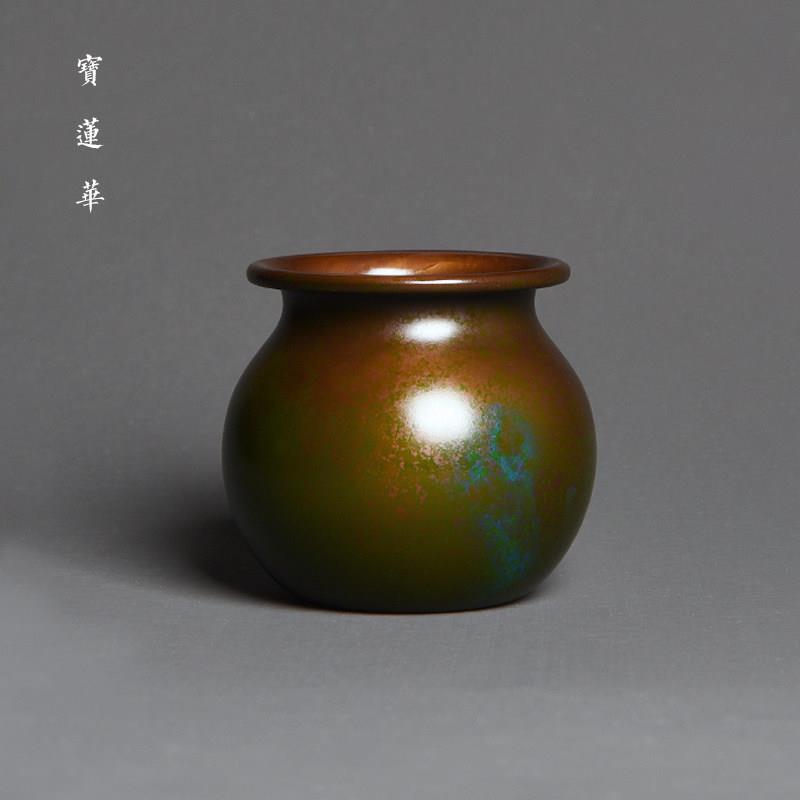 斑斓彩紫铜小水盂 滤茶器架子层架 建水洗茶l洗茶渣斗 茶道配件笔