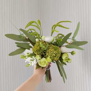 婚礼清新花婚庆装 饰花束假软绿色道具 仿真m218摄影花手札装