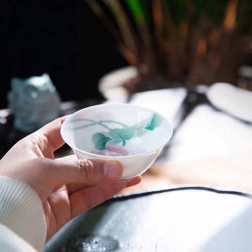 聚鑫堂高端内外绘主人杯釉下五彩高白玉泥功夫茶器单个茶杯耐高温
