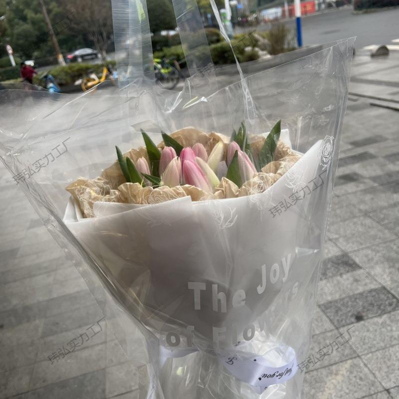 透明网红摆摊手提袋鲜花袋袋高级中号花束鲜花手提袋配送外卖