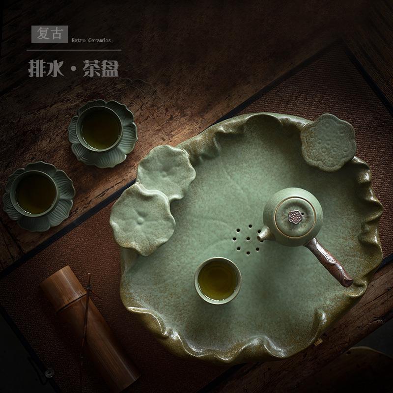 水瓷盘大号家用储水式茶台功夫茶茶cp-20092陶台客厅蓄沥水托盘可