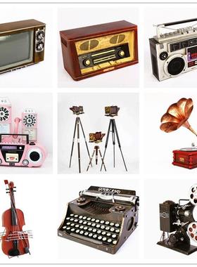 复古老式电视机放映机摄影机打字机缝纫机收音录音机模型道具摆件