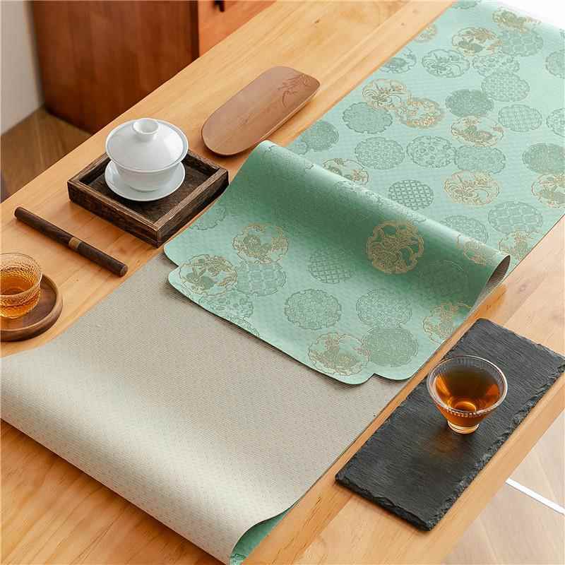 茶席新中式禅意桌旗茶室宿配件小垫长款茶茶几艺20581垫布防民布