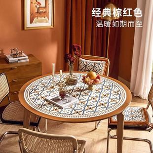 轻奢复古圆形皮革桌垫家用可擦免洗防滑桌布防水防油防烫餐桌垫