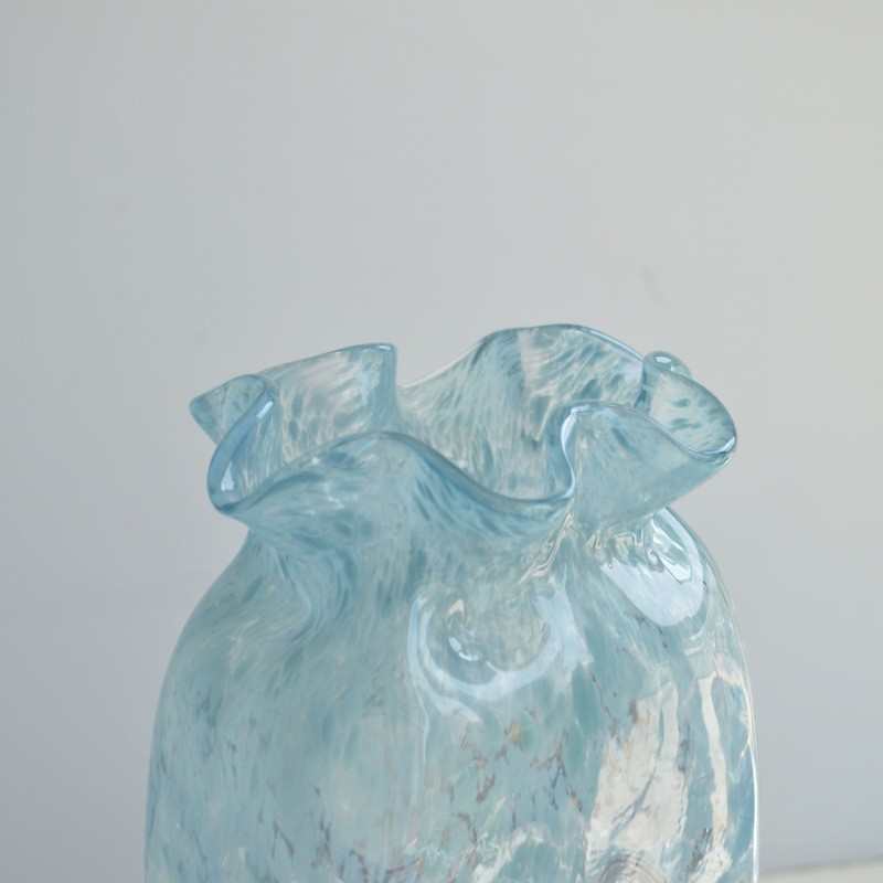 蓝色花白水墨花瓶黑白山水云纹水波纹方砖花器外贸出口手工玻璃