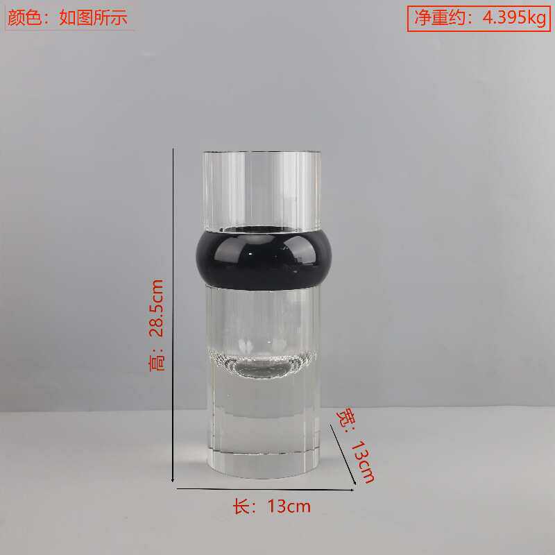 客厅黑圆筒北欧简约水晶软家居饰品餐厅花瓶圈摆件装几何透明卧室