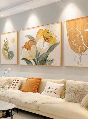 网红现代简约福鹿厅客装饰画画联组合沙发背三景墙挂画画抽象橙色