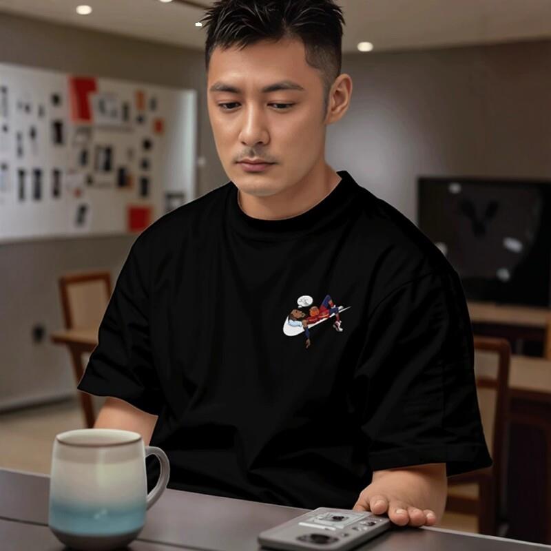 香港潮牌重磅高克重纯棉短袖T恤运动男生大尺码胖子T恤衫oversize