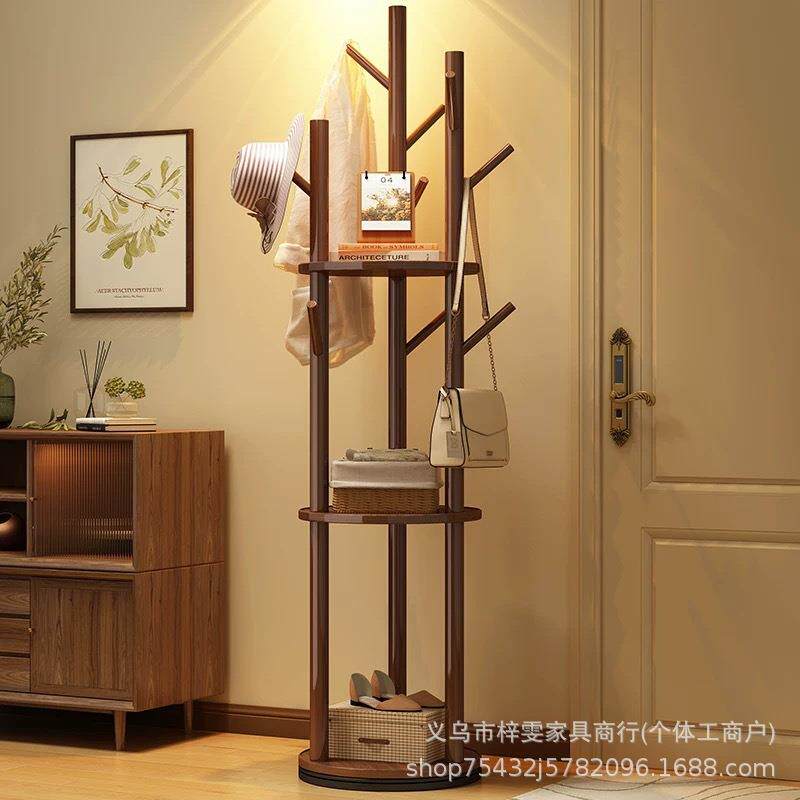 实木旋转衣帽架落地衣架卧室家用置物架立式衣服架子客厅挂衣架子