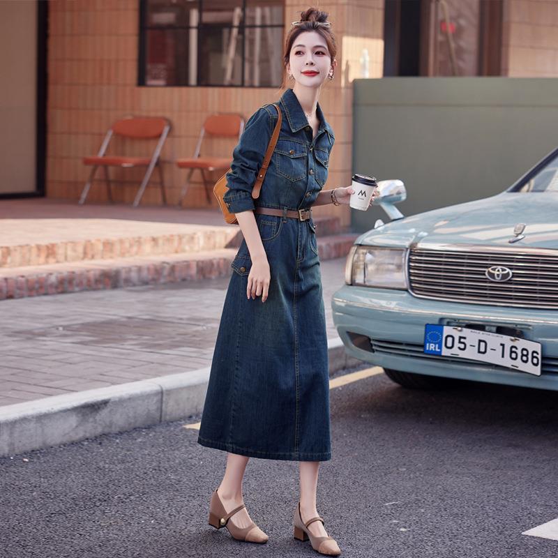 牛仔连衣裙秋季2款02新ZYIN8822女装高级妈感干练气质长裙5流行裙