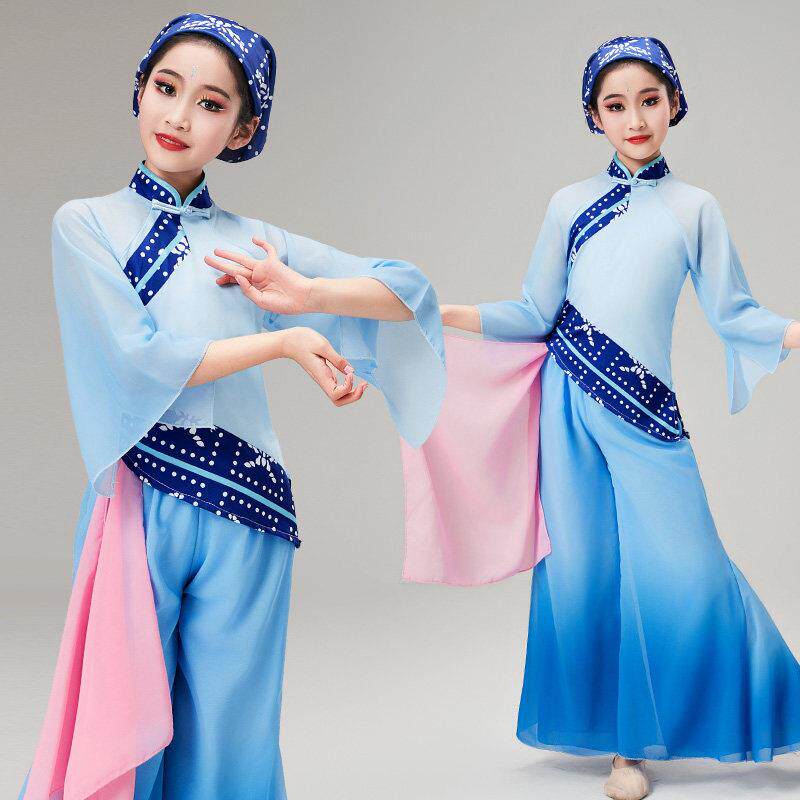 采茶舞儿童古典舞演出服女飘逸中国风群舞秧歌舞少儿家园舞蹈服装