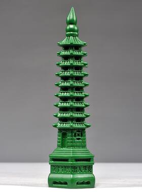 绿色实木九层文昌塔摆件9层文昌塔木雕刻家居办公摆设送礼工艺品