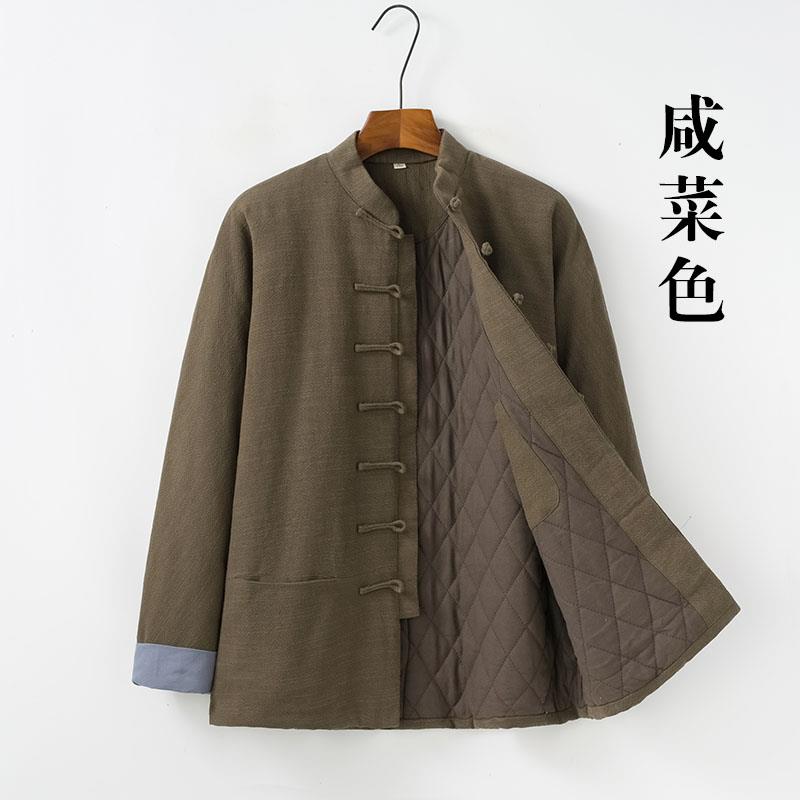 正品亚连肩袖唐装男士棉花棉袄中式麻汉服国外套中风盘扣棉复衣古