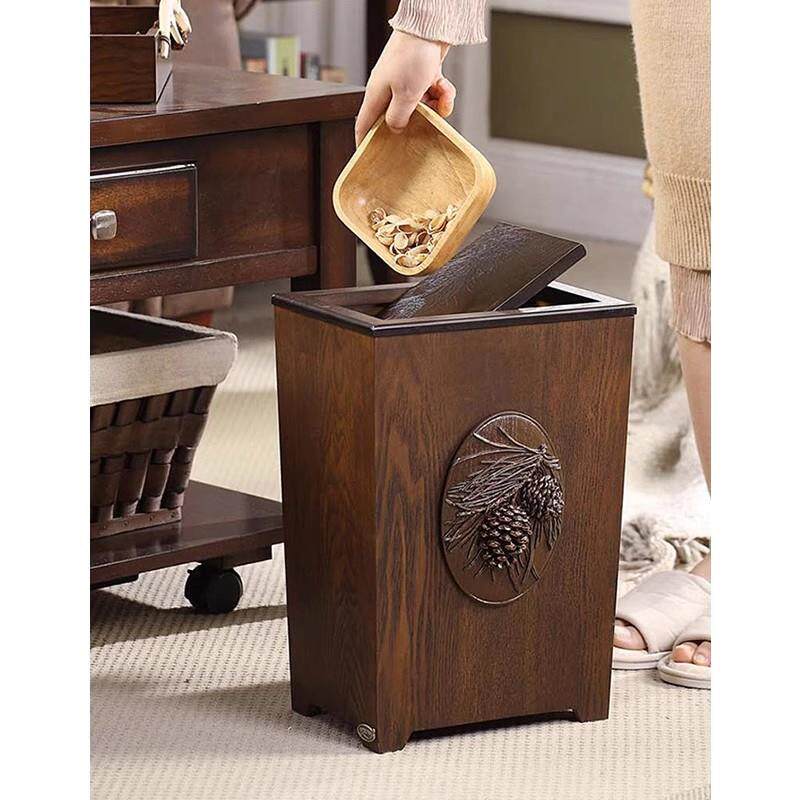 垃圾桶新中式木质客厅桌边轻奢家用卧室卫生间厨房卫生桶带盖纸篓