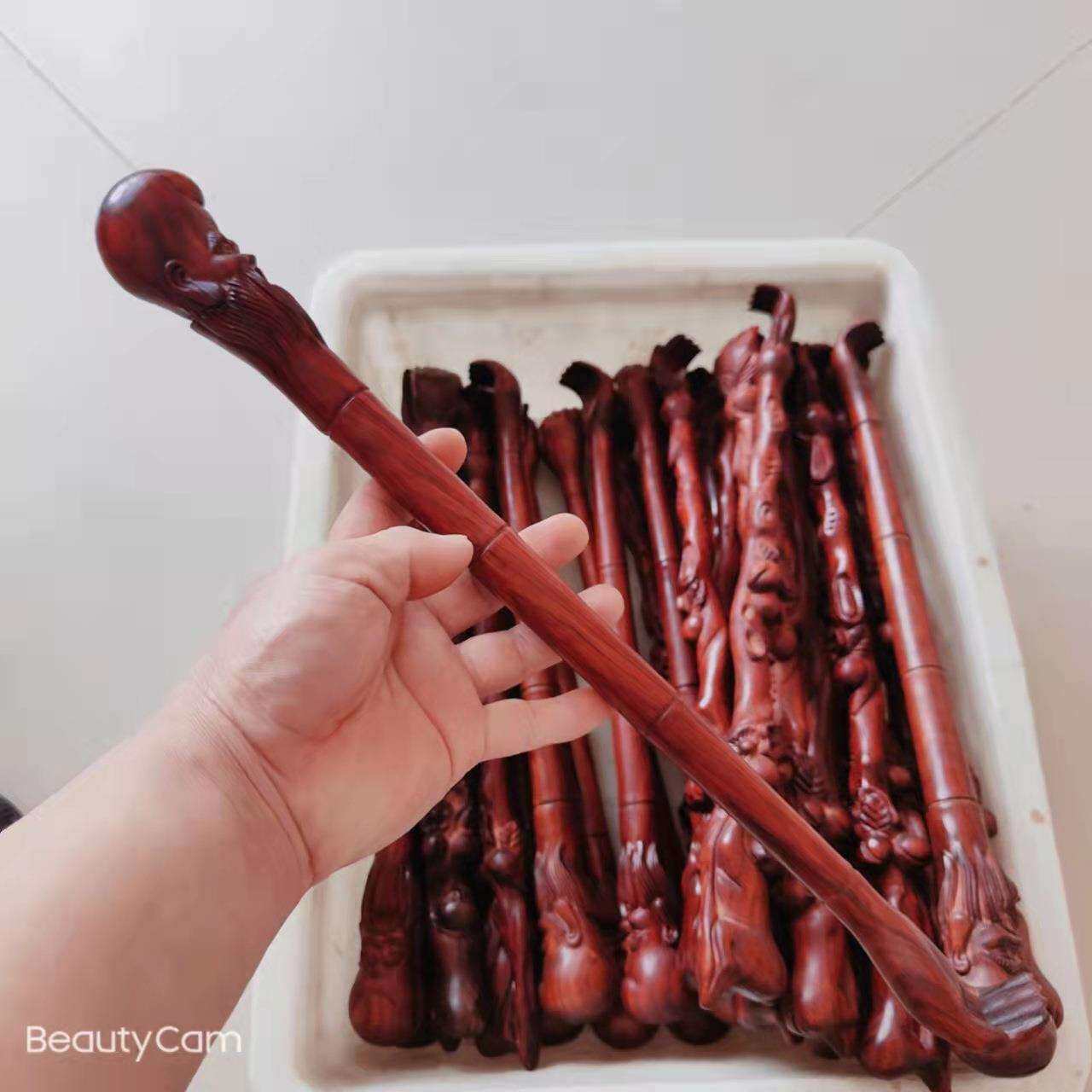 犀牛角紫檀木雕刻寿星痒痒挠木雕工艺品