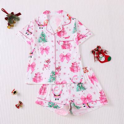 Shrek Fiona Bow Sleepwear Set Cartoon Print Sleeve Shorts