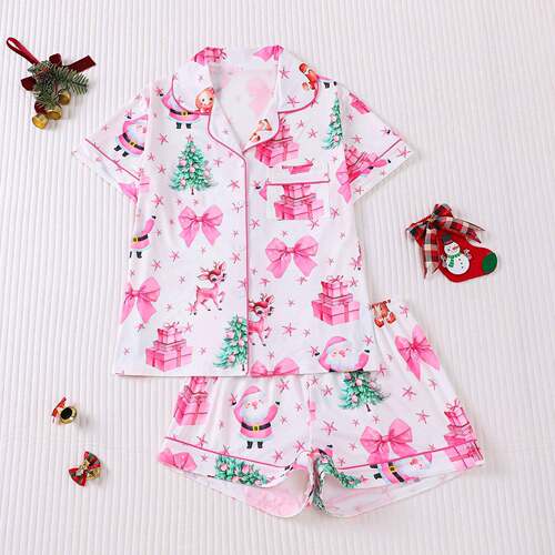 Shrek Fiona Bow Sleepwear Set Cartoon Print Sleeve Shorts