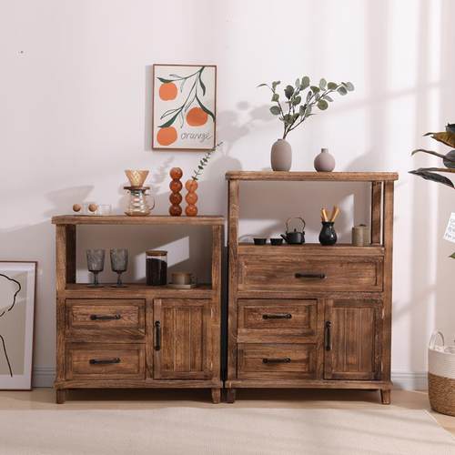 柜美式餐边实木茶水柜复古置做旧客厅收玄EOZ纳柜子储物柜关柜阳