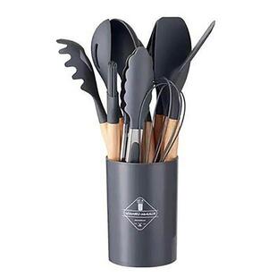 12Pcs Silicone Cooking Utensils Set Wooden Handle Kitchen Co