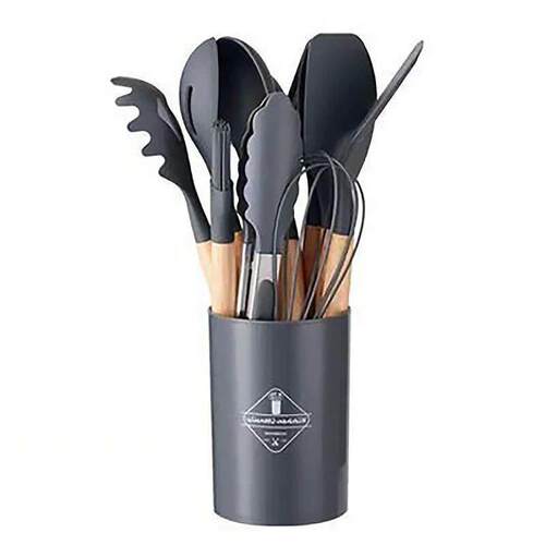 12Pcs Silicone Cooking Utensils Set Wooden Handle Kitchen Co