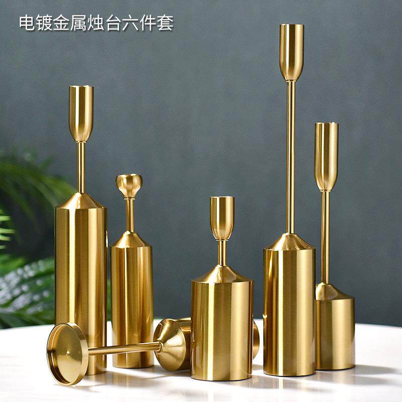欧美式烛台6件套金属电镀婚庆道具烛台家居软装样板房工艺品摆件