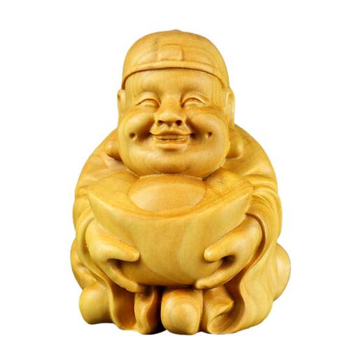 黄杨木雕手把件人物Q版土财神工艺品家居汽车摆件圆雕茶宠装饰品