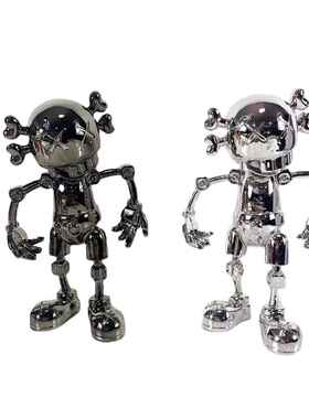 现代简约电镀银色枪色公仔潮玩摆件 样板房室内软装装饰陈设