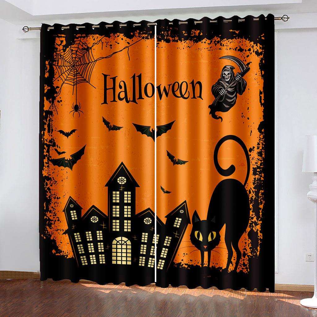 跨镜万圣节城堡Halloween3D数码印花半遮光窗帘卫生间儿童房窗帘