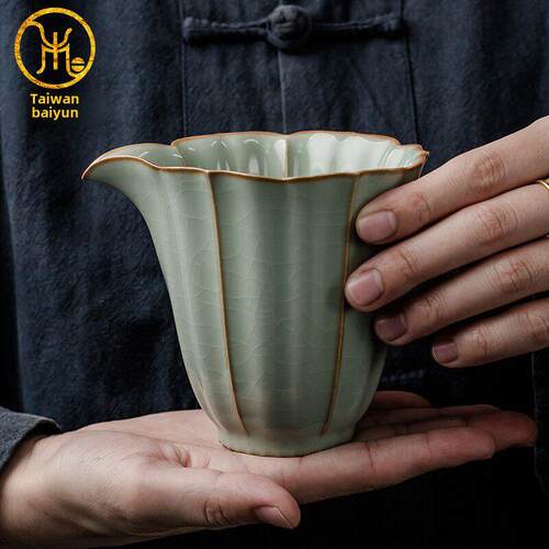 台湾白云邱卫国葵花茶海汝窑墟杯茶隔板可打开抬高冰裂汝瓷茶具