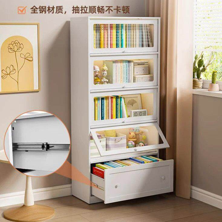 新品钢制书柜组装儿童书架落地精品展柜家用玻璃门抽屉展示陈列柜