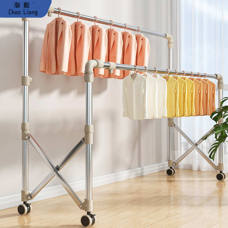 双杆式晾衣架折叠不锈钢落地升降凉挂衣架阳台晒被子架室内晒包邮