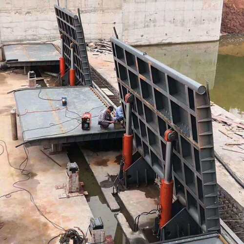 液压钢坝闸 可调节一体合页坝 全自动液压坝自动升降工程翻板闸门