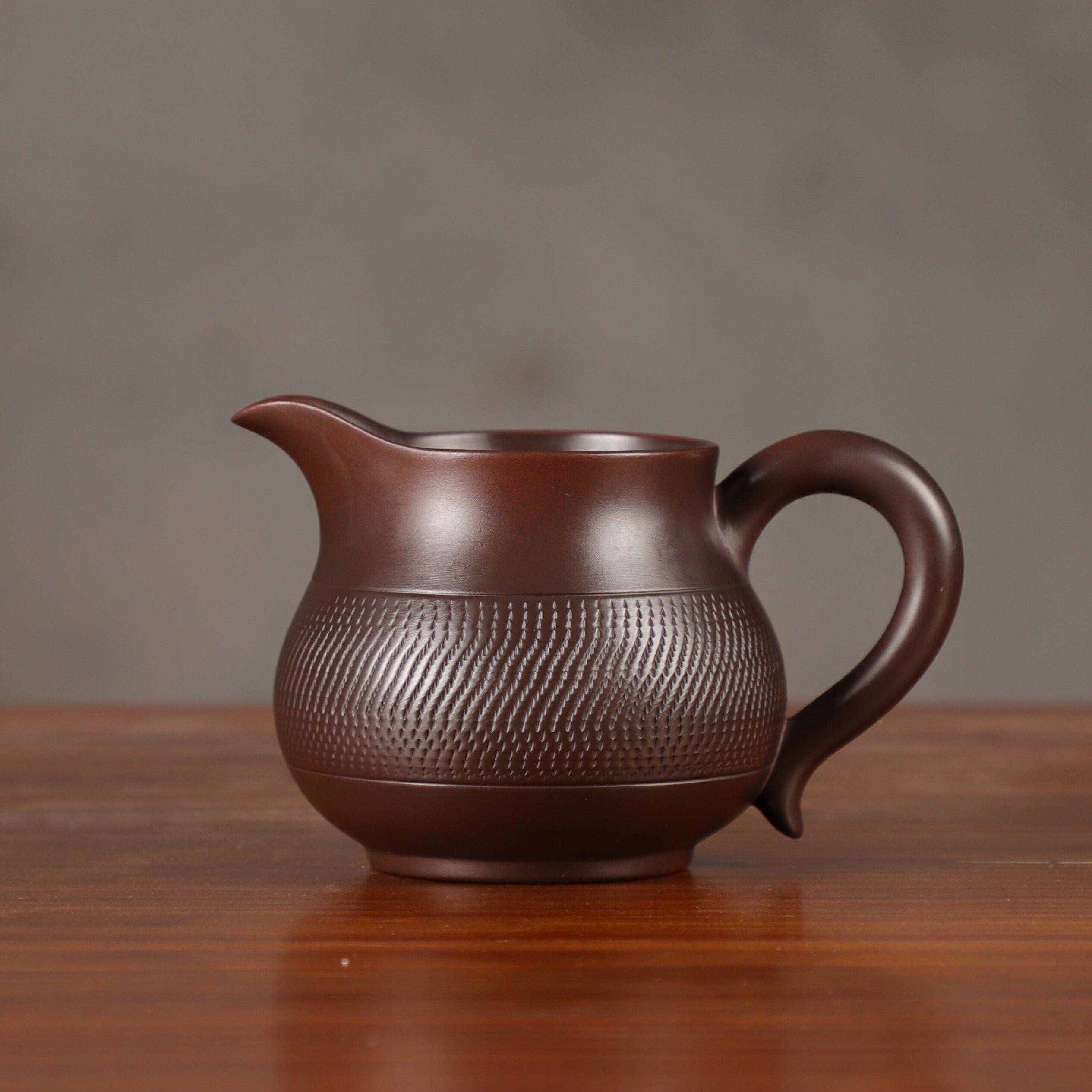 大容量紫陶公道杯全手工跳刀纹茶海云南紫陶茶具分茶器家用过滤组