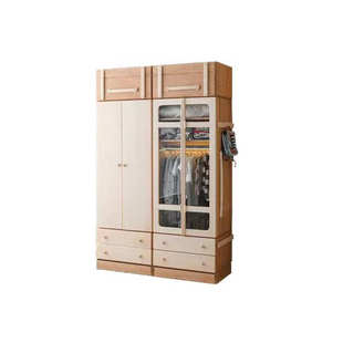 衣橱平开门实木透明衣柜儿童房组合收纳柜抽屉