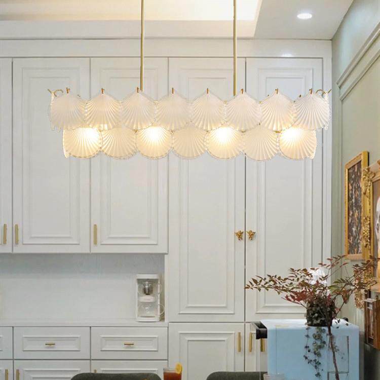 全铜后现代意式轻奢灯复古客厅卧室灯创意叶子贝壳玻璃设计餐厅灯