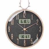 0WYV客厅挂钟鹿头时尚 饰时钟 静音石英钟表日历温湿度卧室壁挂装