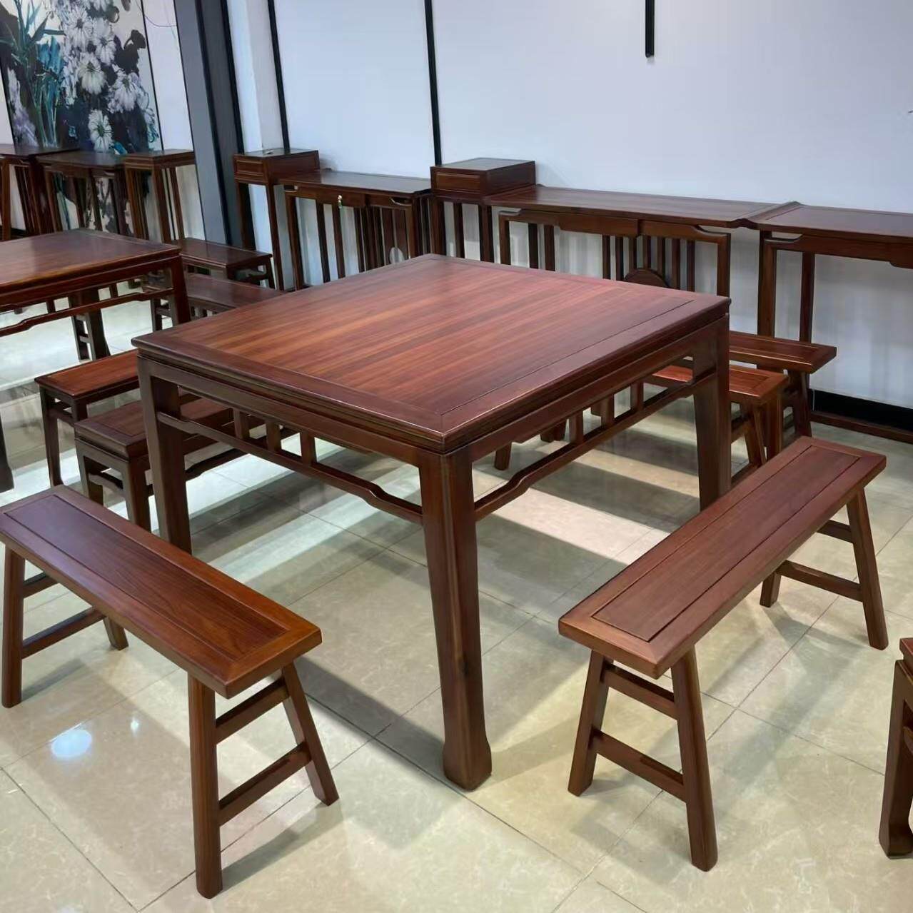 新中式实木八仙桌正方形乌金木中堂四方餐桌农村堂屋家用掼蛋桌子