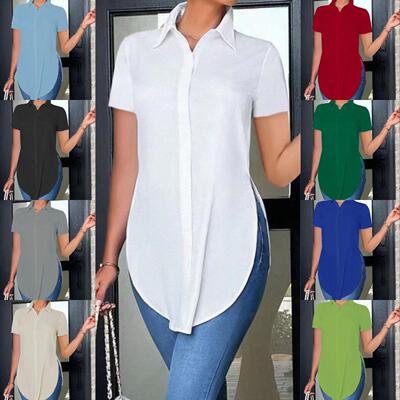 Button Front Shirt Blouse Casual Sleeve Collared Fitted