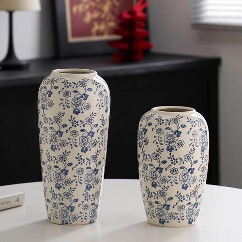 新中式青花瓷陶瓷花瓶摆件客厅插花水培复古装饰品