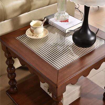 美式复古实木茶几小户型客厅茶几沙发边玻璃方形中古风方几合集