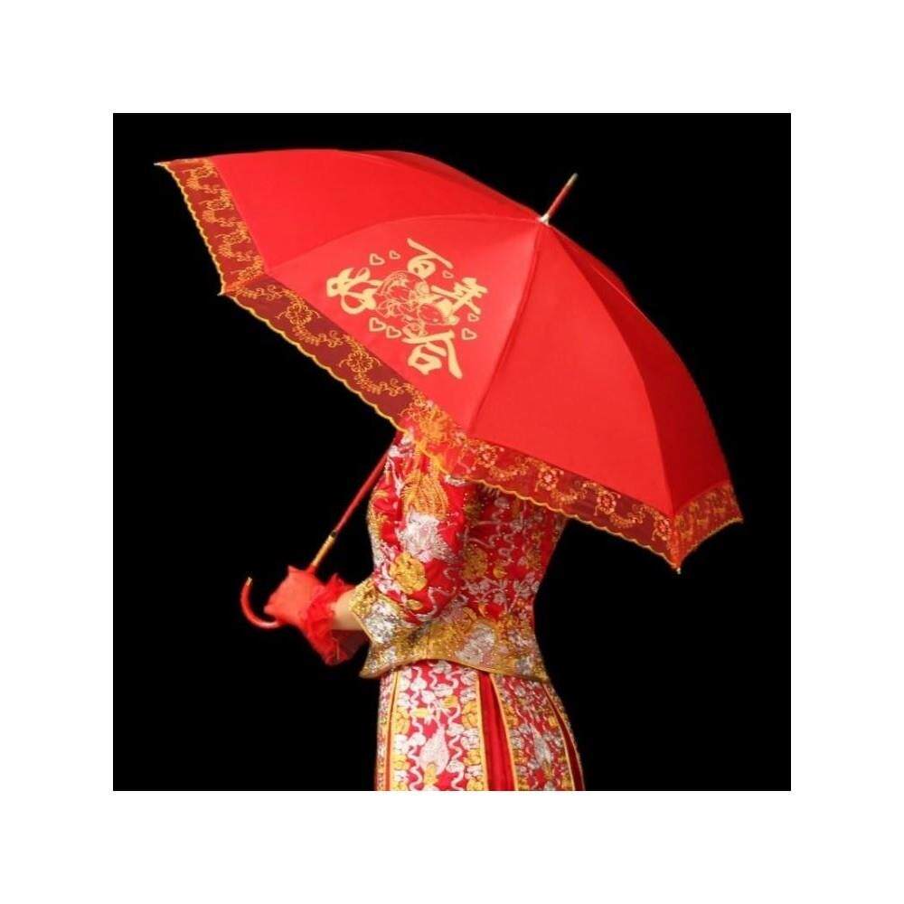 结婚用品新娘出门大红伞喜庆婚伞婚庆红色全自动亮片长柄伞晴雨伞