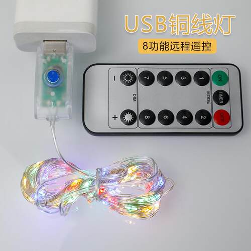 遥摊八功能USB铜线灯串 圣诞灯装饰灯0米10SUB10灯控铜地丝灯串
