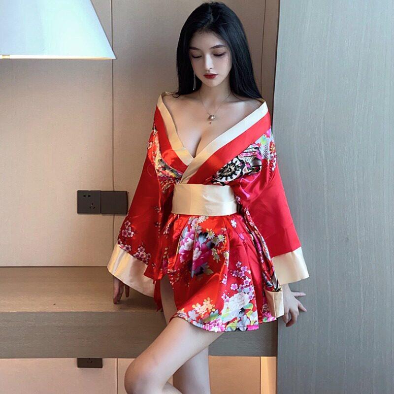 洗浴足疗会所按摩女技师工服性感低胸日式风情和服改良连衣裙