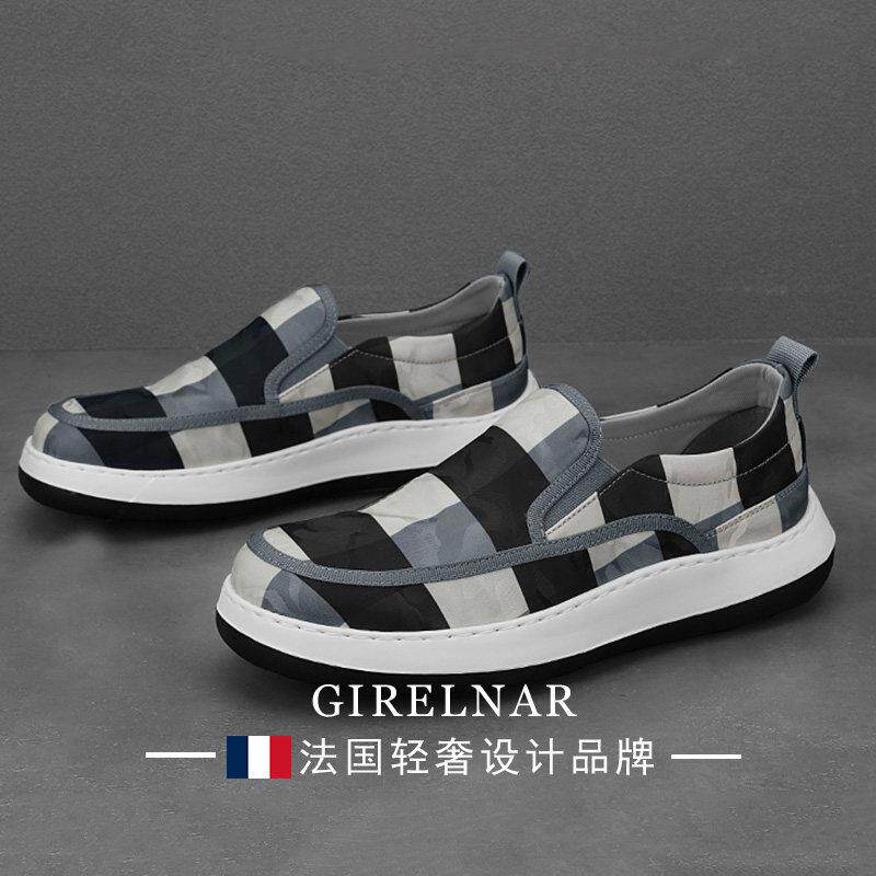 爵澜纳轻奢布鞋男2025新款圆头透气休闲百搭懒人一脚蹬帆布鞋男