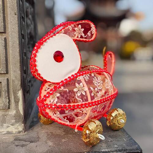 中秋元宵龙年2024拖拉手提led闪灯儿童兔子布手工传统灯笼成品