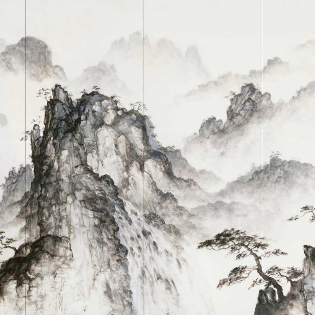 客厅贴墙揽胜板大板山景图用大气岩光亮江山背景800x2600x9mm古典