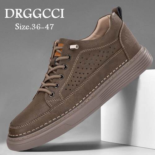 DRGGCCI鞋子男潮鞋2026新款镂空板鞋男韩版高级感真皮内增高休闲