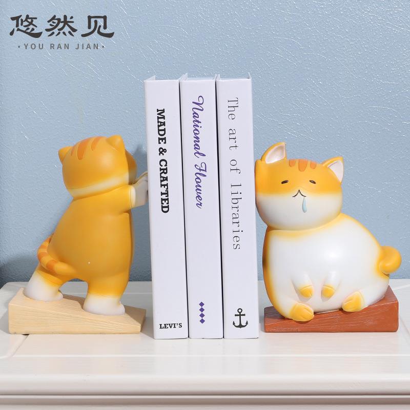 创意卡通可爱猫咪树脂摆件家居房间门档书房桌面装饰品书档